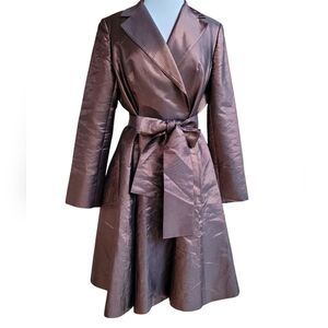 Anne Klein Silk Blend Trench Coat Wrap Belted Long Sleeve Dress Size 10